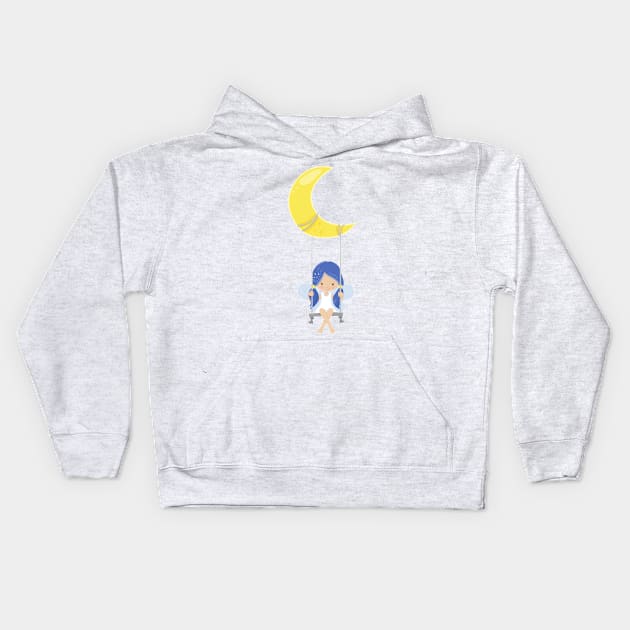 Stardust Fairy, Cute Fairy, Fairy On A Swing, Moon Kids Hoodie by Jelena Dunčević